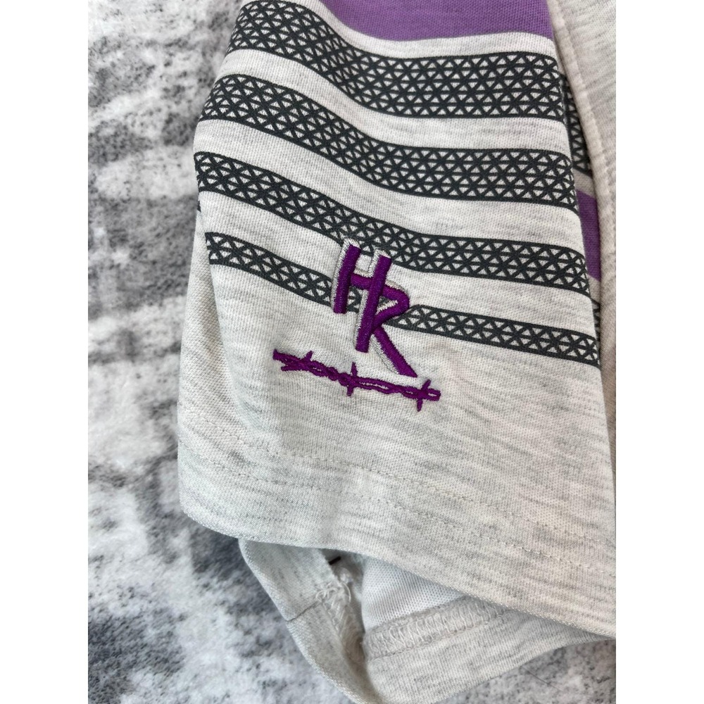 Vtg Oakley Men L Polo Shirt Gray Purple Stripe Golf Preppy Athletic Athleisure - Picture 6 of 7